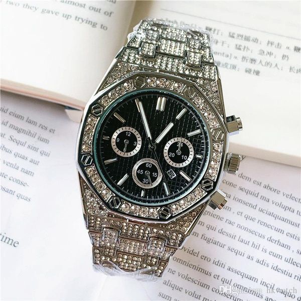 fashion mens luxury watch diamond iced out stainless steel royal oak designer watches quartz movement shinning male gift wristwatch clock, Slivery;brown
fashion mens luxury watch diamond iced out stainless steel royal oak designer watches quartz movement shinning male gift wristwatch clock, Slivery;brown