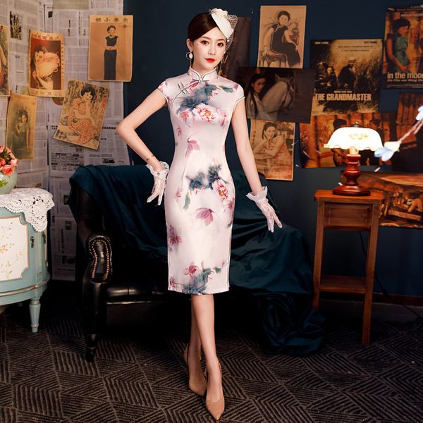 stylish rayon silm ladies mandarin collar cheongsam dress chinese style stage show elegant print classic short qipao size -4xl, Black;gray
stylish rayon silm ladies mandarin collar cheongsam dress chinese style stage show elegant print classic short qipao size -4xl, Black;gray