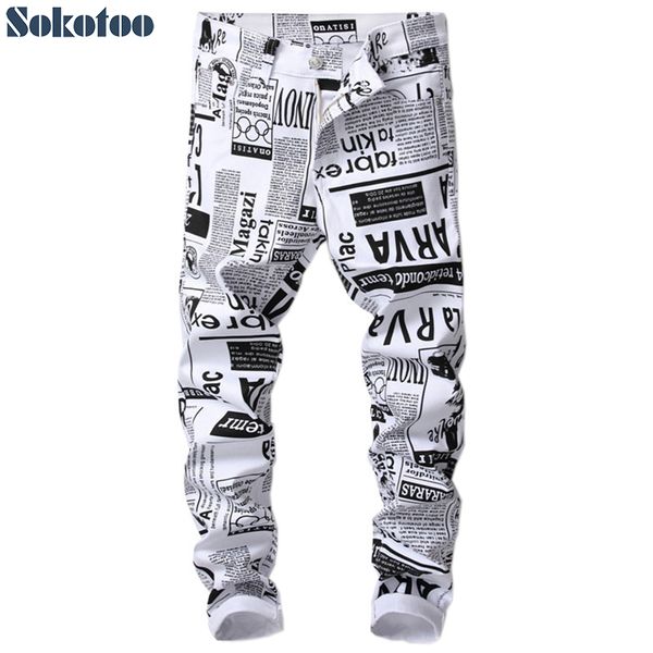 sokotoo men's fashion white paper printed jeans slim fit black painted stretch denim pans, Blue
sokotoo men's fashion white paper printed jeans slim fit black painted stretch denim pans, Blue