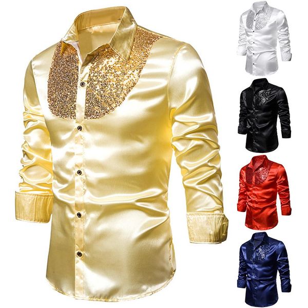 2020 solid color men's lapel long sleeve sequins performance nightclub host ceremony fashion shirt top, White;black
2020 solid color men's lapel long sleeve sequins performance nightclub host ceremony fashion shirt top, White;black
