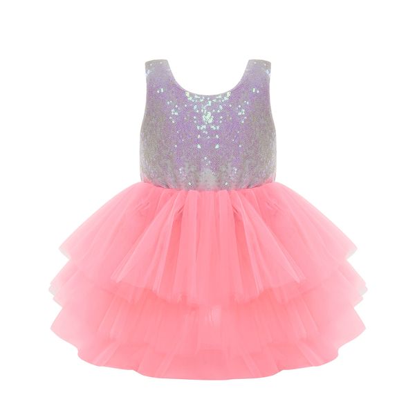 sequins sleeveless dress cute kids baby girl lace tutu gown dress christmas party bridesmaid dresses sundress, White