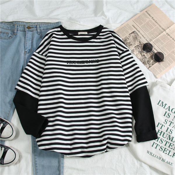 autumn long sleeve casual loose stripe patchwork tshirt harajuku funny fake two pieces t shirt korean women t-shirts black, White
autumn long sleeve casual loose stripe patchwork tshirt harajuku funny fake two pieces t shirt korean women t-shirts black, White