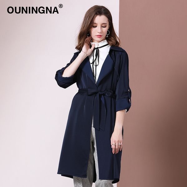 ouningna 2019 autumn new fashion dark blue long thin belted trench coat office lady elegant wind coat women's solid windbreaker, Tan;black
ouningna 2019 autumn new fashion dark blue long thin belted trench coat office lady elegant wind coat women's solid windbreaker, Tan;black