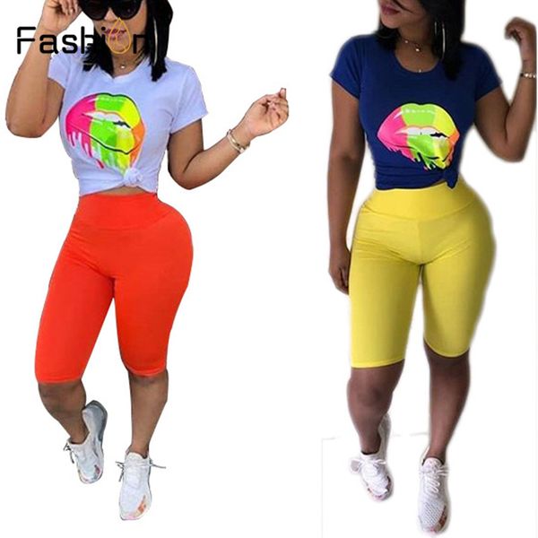 women summer two piece set short sleeve crop high waist stretch shorts workout fitness 2 pieces sets big lips print, White
women summer two piece set short sleeve crop high waist stretch shorts workout fitness 2 pieces sets big lips print, White