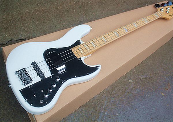 wholesale direct white 4 strings electric bass guitar with white pearl inlay,big black pickguard,pickup cover,can be customized.
wholesale direct white 4 strings electric bass guitar with white pearl inlay,big black pickguard,pickup cover,can be customized.