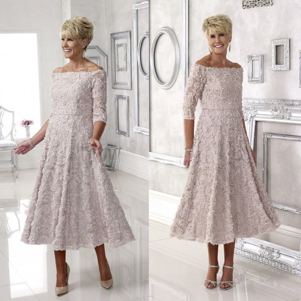 off the shoulder mother of the bride dresses long sleeve tea length wedding guest dress lace 3d appliqued formal evening gown, Black;red
off the shoulder mother of the bride dresses long sleeve tea length wedding guest dress lace 3d appliqued formal evening gown, Black;red