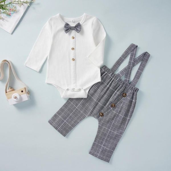 2pcs/set baby boys plaid print bow tie long sleeve romper suspender pants outfit children's kids clothing children's sets, White
2pcs/set baby boys plaid print bow tie long sleeve romper suspender pants outfit children's kids clothing children's sets, White