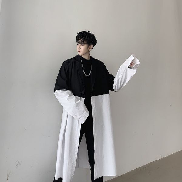 new men vintage casual loose trench coat outerwear white black splice male japan street long windbreaker jacket overcoat, Tan;black
new men vintage casual loose trench coat outerwear white black splice male japan street long windbreaker jacket overcoat, Tan;black