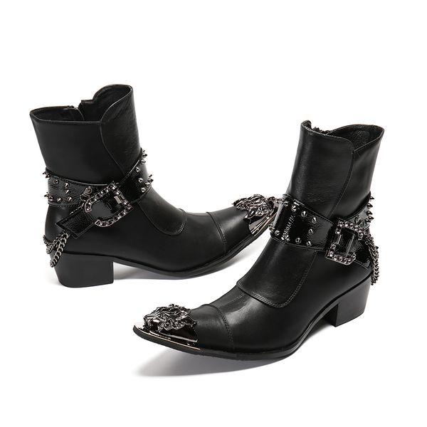 new winter men ankle boots metal pointed toe rivets motorcycle boots zipper fashion party leather boots male shoes botas hombre, Black
new winter men ankle boots metal pointed toe rivets motorcycle boots zipper fashion party leather boots male shoes botas hombre, Black