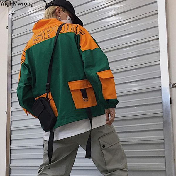 button turtleneck contrast block ribbon pocket hip hop punk harajuku streetwear jacket loose coat windbreaker japanese korean, Black;brown
button turtleneck contrast block ribbon pocket hip hop punk harajuku streetwear jacket loose coat windbreaker japanese korean, Black;brown