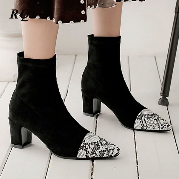 women elastic boots leopard fashion square toe high heel shoes woman 2019 autumn winter new ankle boots for women plus size 43, Black
women elastic boots leopard fashion square toe high heel shoes woman 2019 autumn winter new ankle boots for women plus size 43, Black