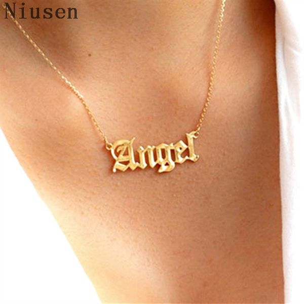 new cute angel old english font necklace stainless steel letter pendants lovely gift for the women girls, Silver
new cute angel old english font necklace stainless steel letter pendants lovely gift for the women girls, Silver