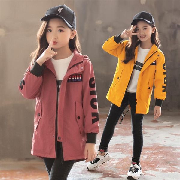 

weoneit 2019 new spring autumn girls windbreaker coat letter print kids hooded outwear teen girls boys coats jacket clothing, Blue;gray