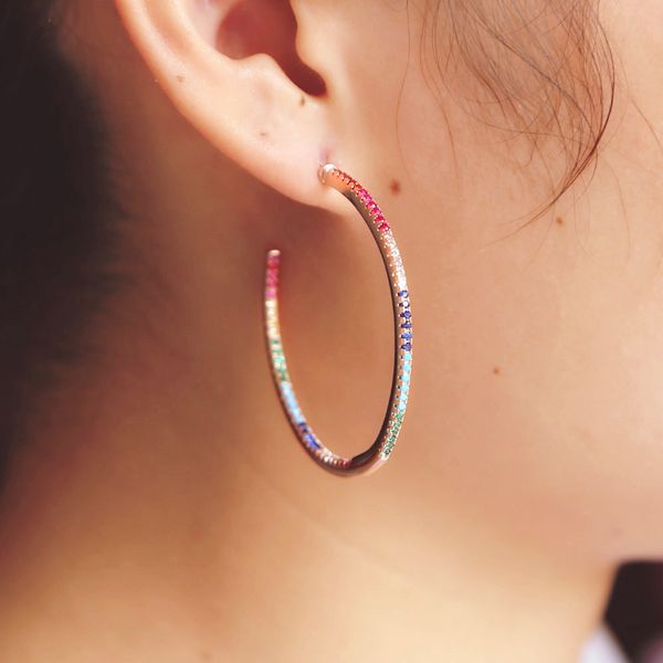 new cz hoop earrings fashion trendy big round hoop earrings circle elegant simple pierced rose gold rainbow colorful cz earring t190625, Golden;silver
new cz hoop earrings fashion trendy big round hoop earrings circle elegant simple pierced rose gold rainbow colorful cz earring t190625, Golden;silver