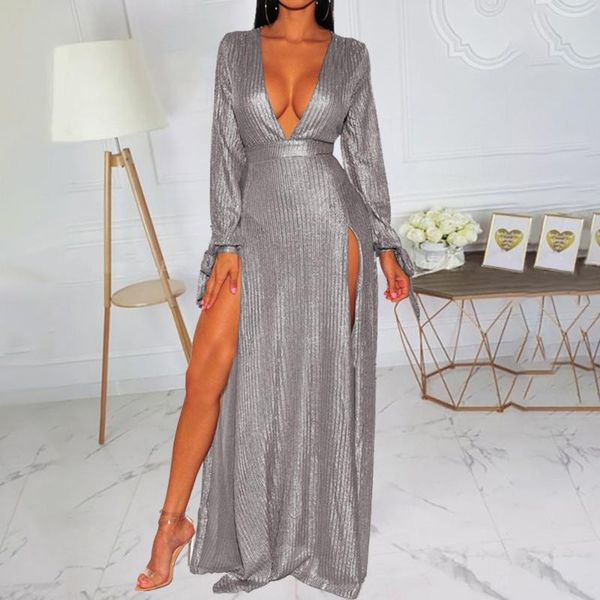 long sleeve deep v neck party dresses women night club reflective high slit tunic ladies maxi dress robe femme vestiods, Black;gray
long sleeve deep v neck party dresses women night club reflective high slit tunic ladies maxi dress robe femme vestiods, Black;gray