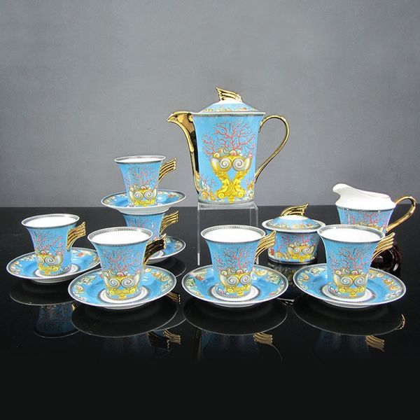 european home 15pcs blue ocean coffee set bone china coffee tea set