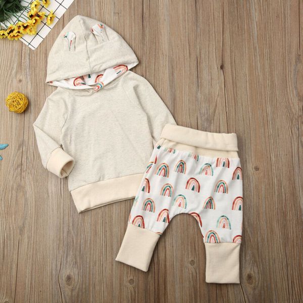 3-18m infant baby boy girl autumn clothes hooded rainbow long pants outfit set, White
3-18m infant baby boy girl autumn clothes hooded rainbow long pants outfit set, White