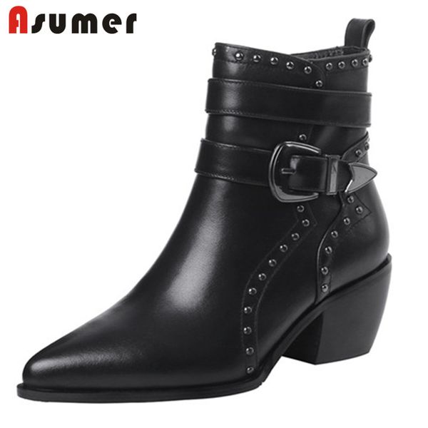 asumer 2020 new arrival genuine leather ankle boots women pointed toe rivet western boots fashion autumn winter shoes ladies, Black
asumer 2020 new arrival genuine leather ankle boots women pointed toe rivet western boots fashion autumn winter shoes ladies, Black