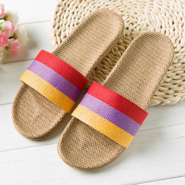 women flax slippers sandals summer comfortable non-slip ladies home flip flop cross-tied casual indoor color stripe shoes, Black
women flax slippers sandals summer comfortable non-slip ladies home flip flop cross-tied casual indoor color stripe shoes, Black
