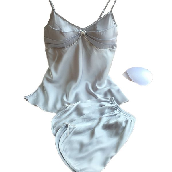 2018 summer style pajamas sets women female sleep set women's deep v-neck spaghetti strap shorts sleepwear silk homewear, Blue;gray
2018 summer style pajamas sets women female sleep set women's deep v-neck spaghetti strap shorts sleepwear silk homewear, Blue;gray