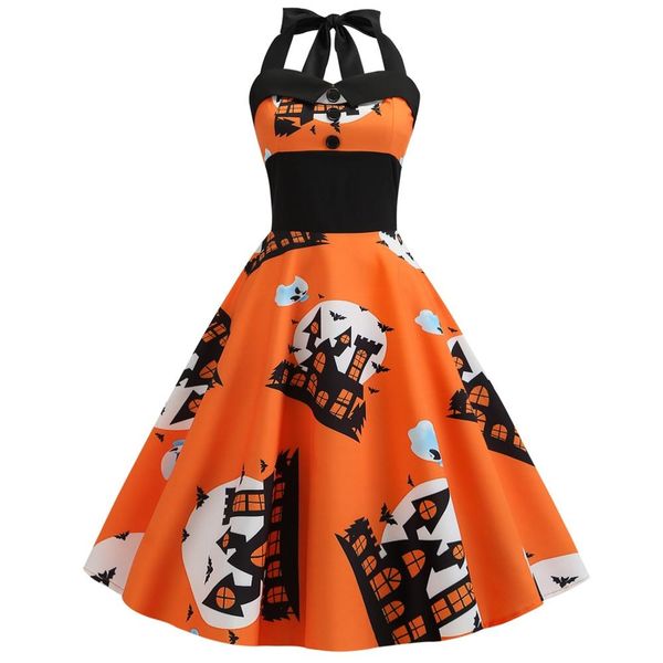 women's fashion halloween 3d printed haunted house halter elastic dress party orange dress halloween party costume, Silver
women's fashion halloween 3d printed haunted house halter elastic dress party orange dress halloween party costume, Silver