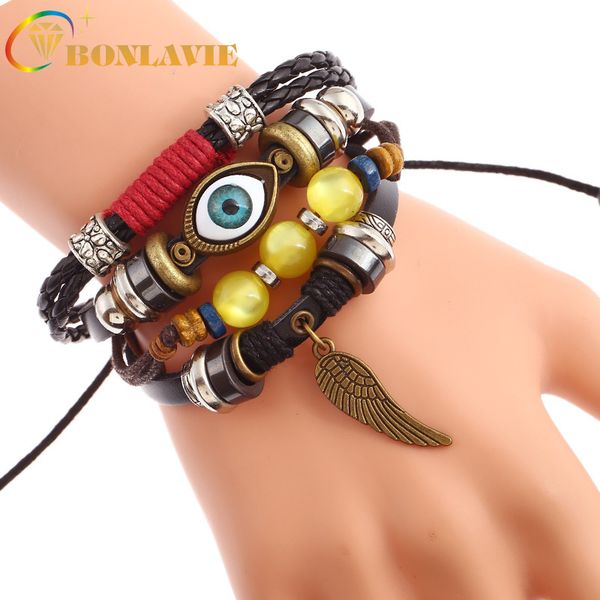genuine leather bracelets men turkish evil eye wings charms punk bracelets vintage fashion beads wax line multilayers bangles, Golden;silver
genuine leather bracelets men turkish evil eye wings charms punk bracelets vintage fashion beads wax line multilayers bangles, Golden;silver