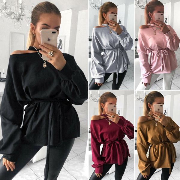 five different color womens long sleeve off solid shoulder sashes slash neck t-shirt casual solid loose basic blouse top, White
five different color womens long sleeve off solid shoulder sashes slash neck t-shirt casual solid loose basic blouse top, White