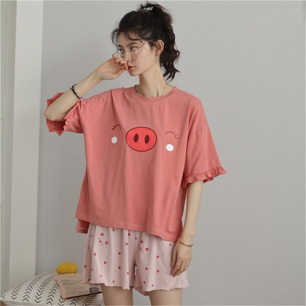 nightwear women simple casual loose pajamas 2020 new summer korean cotton short-sleeved shorts home service sleepwear, Black;red
nightwear women simple casual loose pajamas 2020 new summer korean cotton short-sleeved shorts home service sleepwear, Black;red