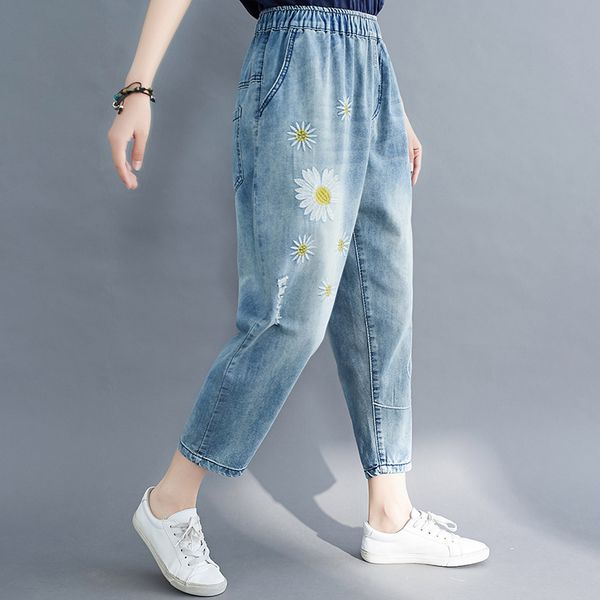 flower floral embroidey jeans female high elastic waist casual trousers plus size 4xl summer fall ripped scratched harem pants, Blue
flower floral embroidey jeans female high elastic waist casual trousers plus size 4xl summer fall ripped scratched harem pants, Blue