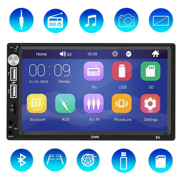 x5 2 din car radio bluetooth mp5 multimedia player stereo aux full hd video output 7" fm modulator tf card u disk phone charge
x5 2 din car radio bluetooth mp5 multimedia player stereo aux full hd video output 7" fm modulator tf card u disk phone charge