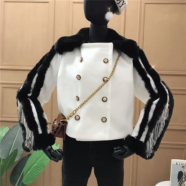 woolen coat female fur collar heavy industry temperament fringed double-breasted coat winter, Black
woolen coat female fur collar heavy industry temperament fringed double-breasted coat winter, Black