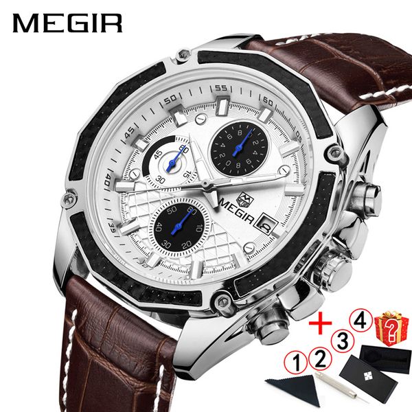 men watch 2019 megir business sport mens wrist watch genuine leather waterproof chronograph men watches 2018, Slivery;brown
men watch 2019 megir business sport mens wrist watch genuine leather waterproof chronograph men watches 2018, Slivery;brown