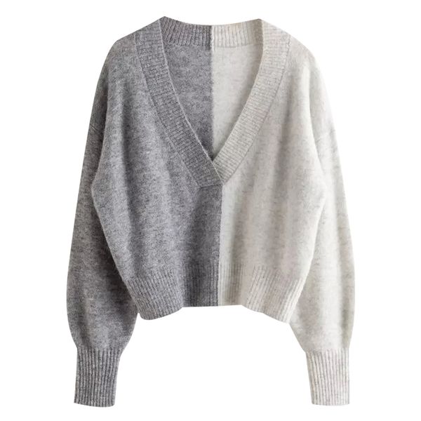 autumn winter new mohair knitwear v neck matching loose style sweater pullover top, White;black
autumn winter new mohair knitwear v neck matching loose style sweater pullover top, White;black