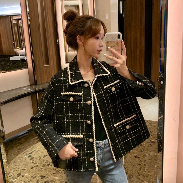 women's autumn 2019 new french loose lapel plaid women coats and jackets student long sleeve jacket women's clothing ml073, Black;brown
women's autumn 2019 new french loose lapel plaid women coats and jackets student long sleeve jacket women's clothing ml073, Black;brown
