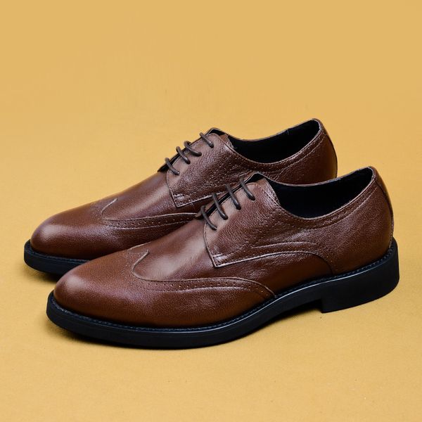 men's lace-up business leather shoes pointed men's dress shoes brock handmade mens flats, Black
men's lace-up business leather shoes pointed men's dress shoes brock handmade mens flats, Black