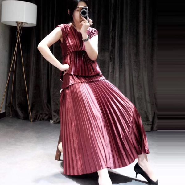 changpleat 2019 summer new women sets miyak pleated fashion slim big elastic sleeveless t-shirt and skirts female suits tide s90, White
changpleat 2019 summer new women sets miyak pleated fashion slim big elastic sleeveless t-shirt and skirts female suits tide s90, White