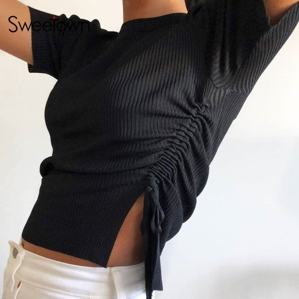 sweetown black solid basic slim ruched t-shirt women streetwear white short sleeve o neck lace up cropped tee shirt summer
sweetown black solid basic slim ruched t-shirt women streetwear white short sleeve o neck lace up cropped tee shirt summer