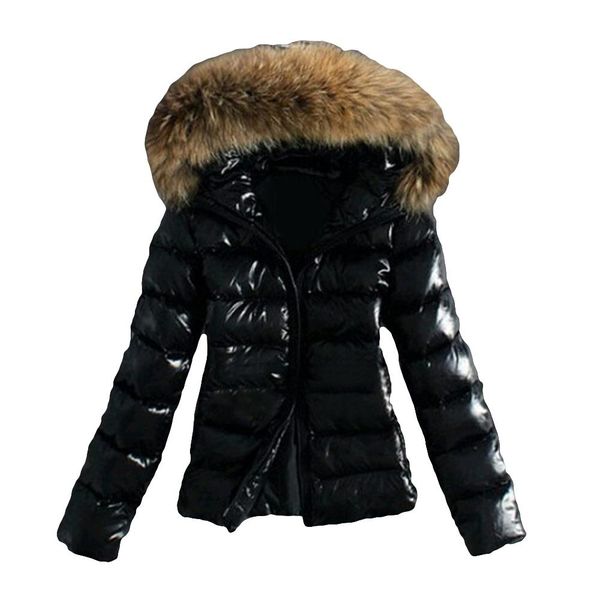 women's winter warm outwear faux fur collar hooded zipper puffer jacket coat, Black
women's winter warm outwear faux fur collar hooded zipper puffer jacket coat, Black