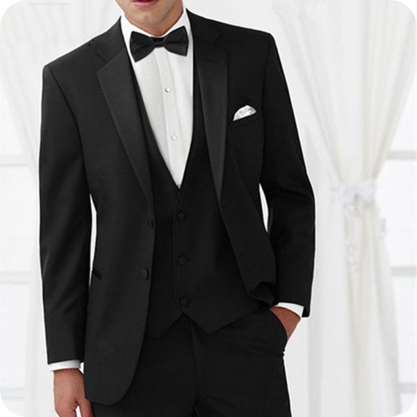 

black men suits for wedding tuxedos 3piece groom suit man blazer jacket coat pants vest costume homme notched lapel slim fit terno masculino, Black;gray