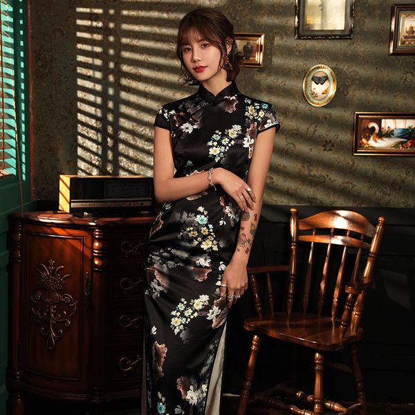 elegant mandarin collar long cheongsam high split qipao lady satin chinese dress gown black vestidso novelty big size, Red
elegant mandarin collar long cheongsam high split qipao lady satin chinese dress gown black vestidso novelty big size, Red