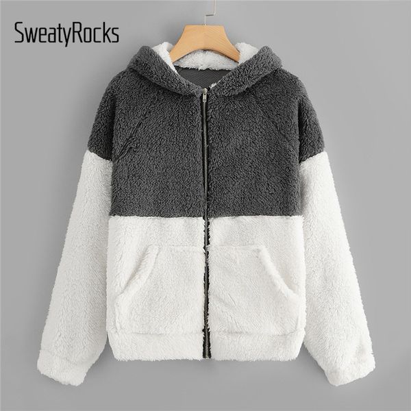 sweatyrock zip up color-block teddy jacket streetwear thicken shearling coats 2018 autumn winter women casual coats and jackets, Black;brown
sweatyrock zip up color-block teddy jacket streetwear thicken shearling coats 2018 autumn winter women casual coats and jackets, Black;brown