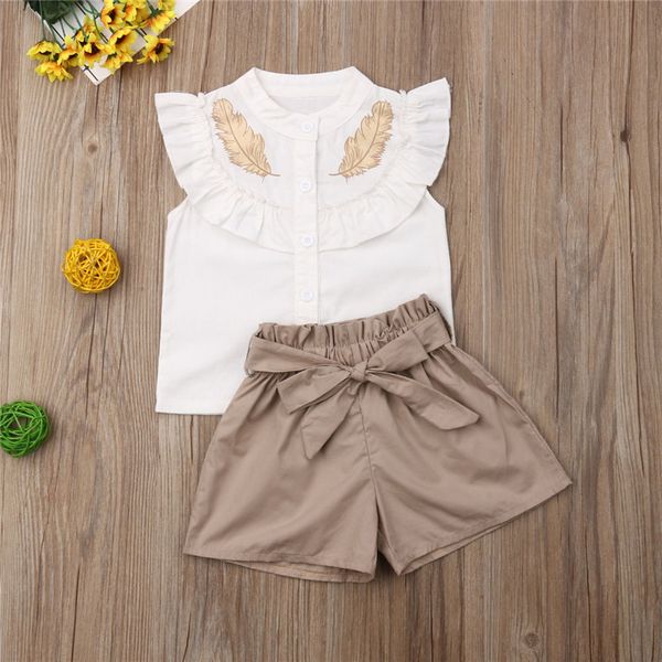 girls pink leaf print 2 pieces clothing sets outfits sleeveless lotus leaf collar t-shirt+shorts sets with bow belt tracksuits clothes e3301, White
girls pink leaf print 2 pieces clothing sets outfits sleeveless lotus leaf collar t-shirt+shorts sets with bow belt tracksuits clothes e3301, White