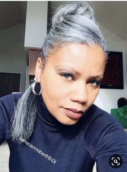 custom salt&pepper silver gray ponytail extension human hair salt and pepper silky sleek sleep pony tail hair piece drawstring wraps hairpie, Black 
custom salt&pepper silver gray ponytail extension human hair salt and pepper silky sleek sleep pony tail hair piece drawstring wraps hairpie, Black