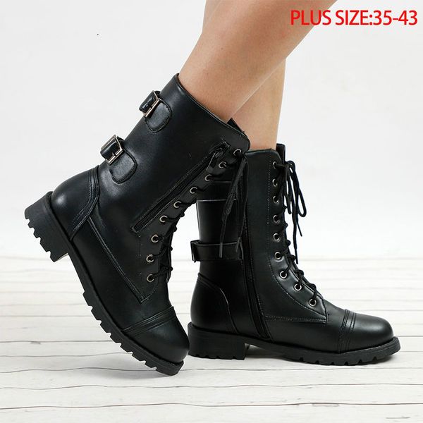 women autumn platform mid calf boots female lace up punk motorcycle boot plus size buckle strap zipper ladies low heel shoes, Black
women autumn platform mid calf boots female lace up punk motorcycle boot plus size buckle strap zipper ladies low heel shoes, Black