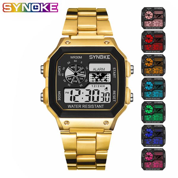 synoke gold men digital watch student colorful luminous led stainless steel wristwatch multi-function fashion gold silver clock, Slivery;brown
synoke gold men digital watch student colorful luminous led stainless steel wristwatch multi-function fashion gold silver clock, Slivery;brown