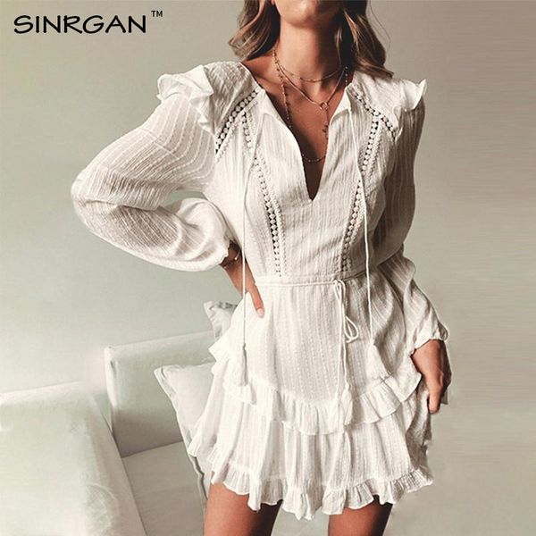 sinrgan women white embroidery sweetdress v neck ruffled long sleeve spring autumn dress 2019 elegant streetwear, Black;gray 
sinrgan women white embroidery sweetdress v neck ruffled long sleeve spring autumn dress 2019 elegant streetwear, Black;gray