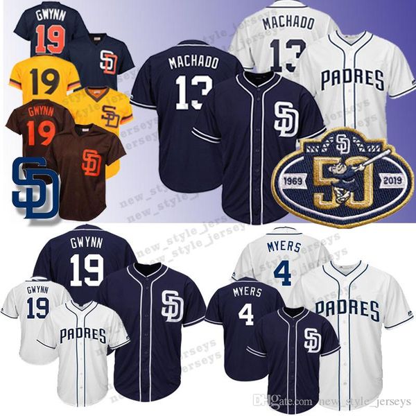 13 Manny Machado jersey San Diego Men 50 th Padres Baseball Jerseys 19 Tony Gwynn 4 Wil Meyers M-XXXL Embroidery Logos
13 Manny Machado jersey San Diego Men 50 th Padres Baseball Jerseys 19 Tony Gwynn 4 Wil Meyers M-XXXL Embroidery Logos