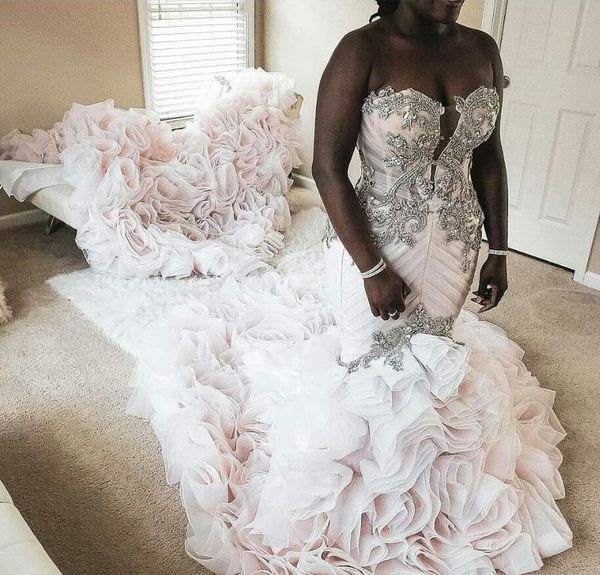 glaring plus size mermaid wedding dresses beads appliqued tiered ruffles skirts trumpet bridal gowns beach vintage bespoke wedding dress, White
glaring plus size mermaid wedding dresses beads appliqued tiered ruffles skirts trumpet bridal gowns beach vintage bespoke wedding dress, White
