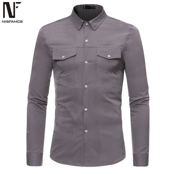 double pockets male casual shirt solid color clothe europe style loose blusa office wear 2019 autumn long sleeve, White;black
double pockets male casual shirt solid color clothe europe style loose blusa office wear 2019 autumn long sleeve, White;black