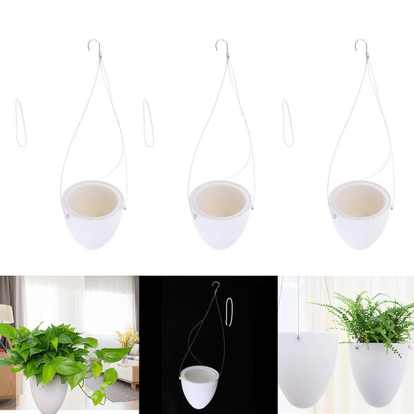hanging chain flower pot home garden plastic watering self pot frosted white